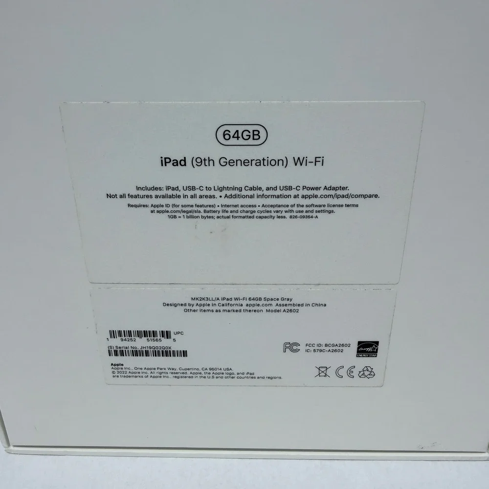 Apple iPad 9th Gen 64GB Wi-Fi Space Gray Empty Retail Box Only
